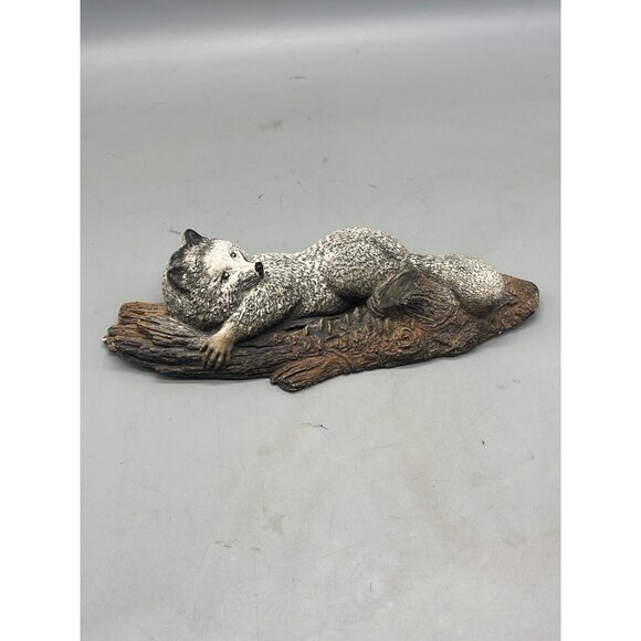 wall hanging or table art work figurine ceramic Fox laying log black fox READ - Picture 2 of 7